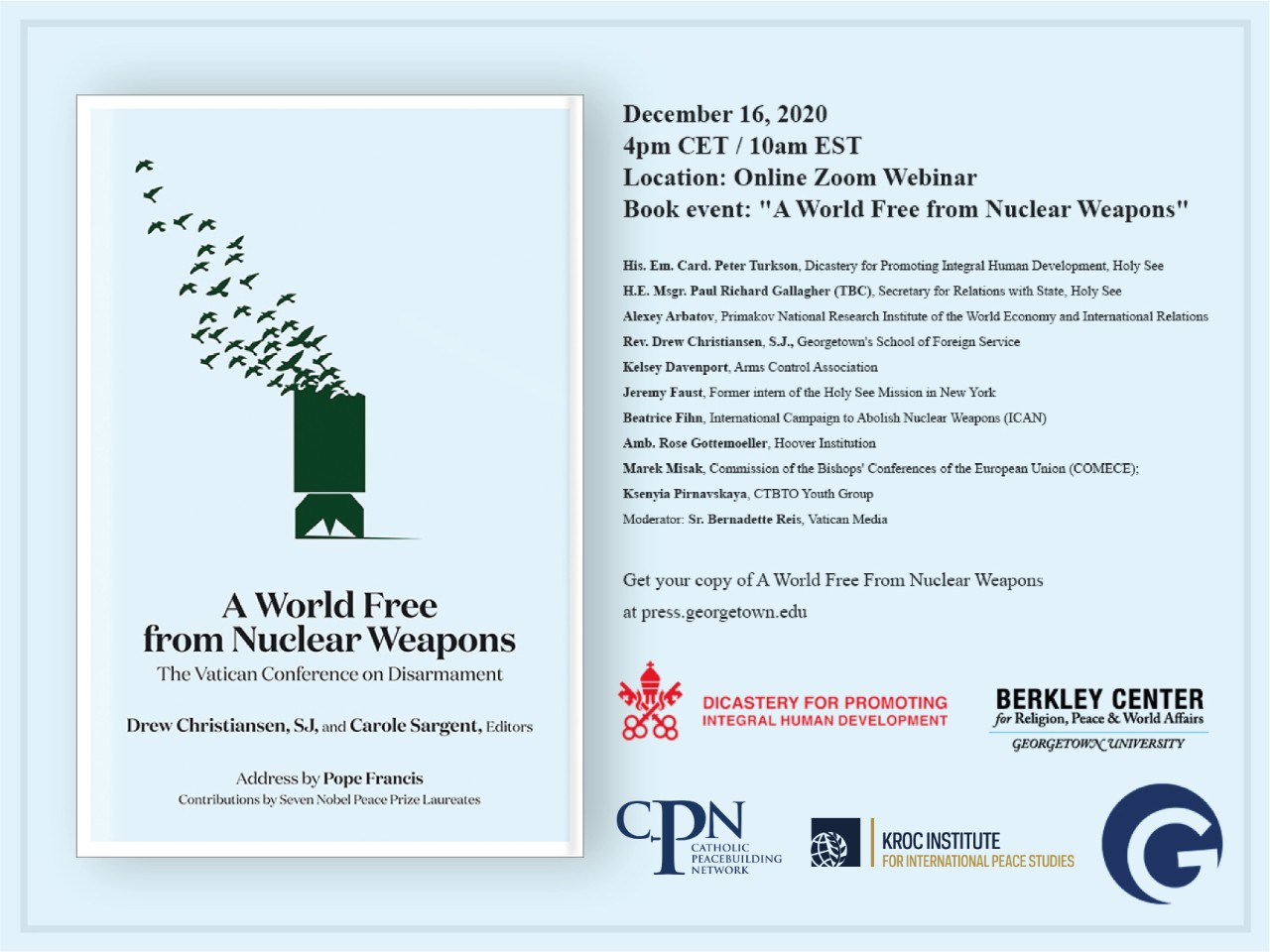 Un mundo libre de armas nucleares: el 16 de diciembre  en el Vaticano, un seminario virtual sobre el desarme